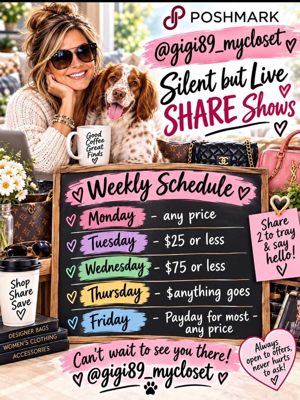 FLYER SHOW ONLY Weekday Schedule Chalkboard Print - Pink, Black